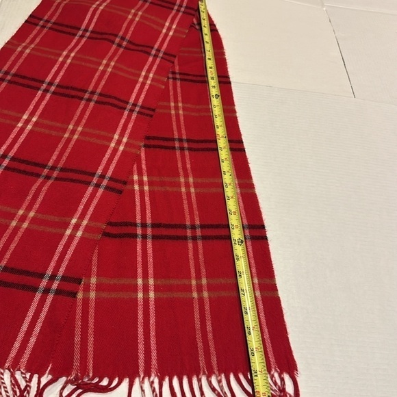 Cejon plaid red white black & tan striped scarf made in Italy with fringe - Picture 2 of 4